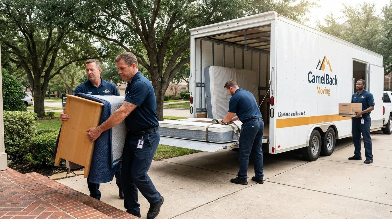 Crew loading residential truck for cross-state move from Windsor, CT