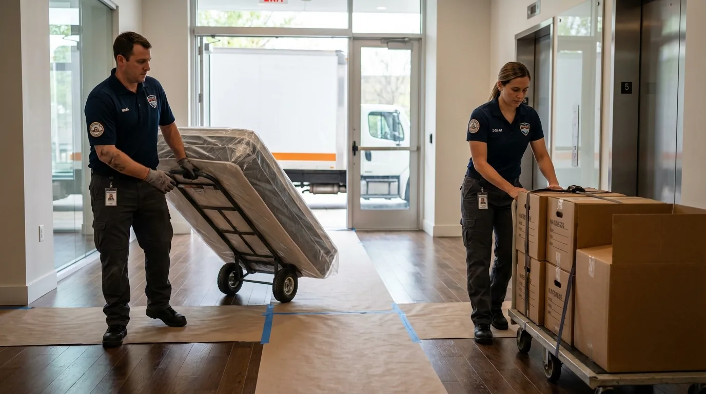 Professional apartment movers loading elevator in Windsor, CT