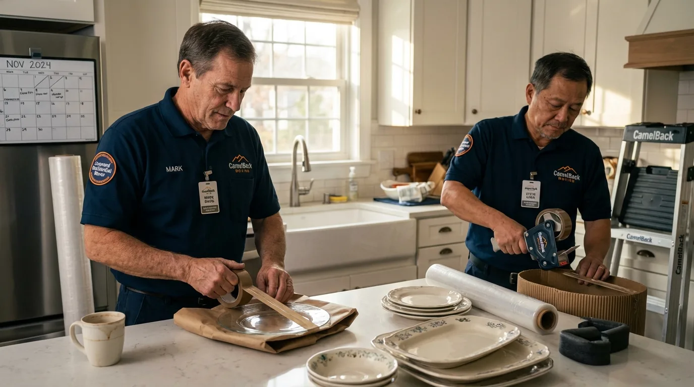 Professional crew packing kitchen dishware in Windsor, CT